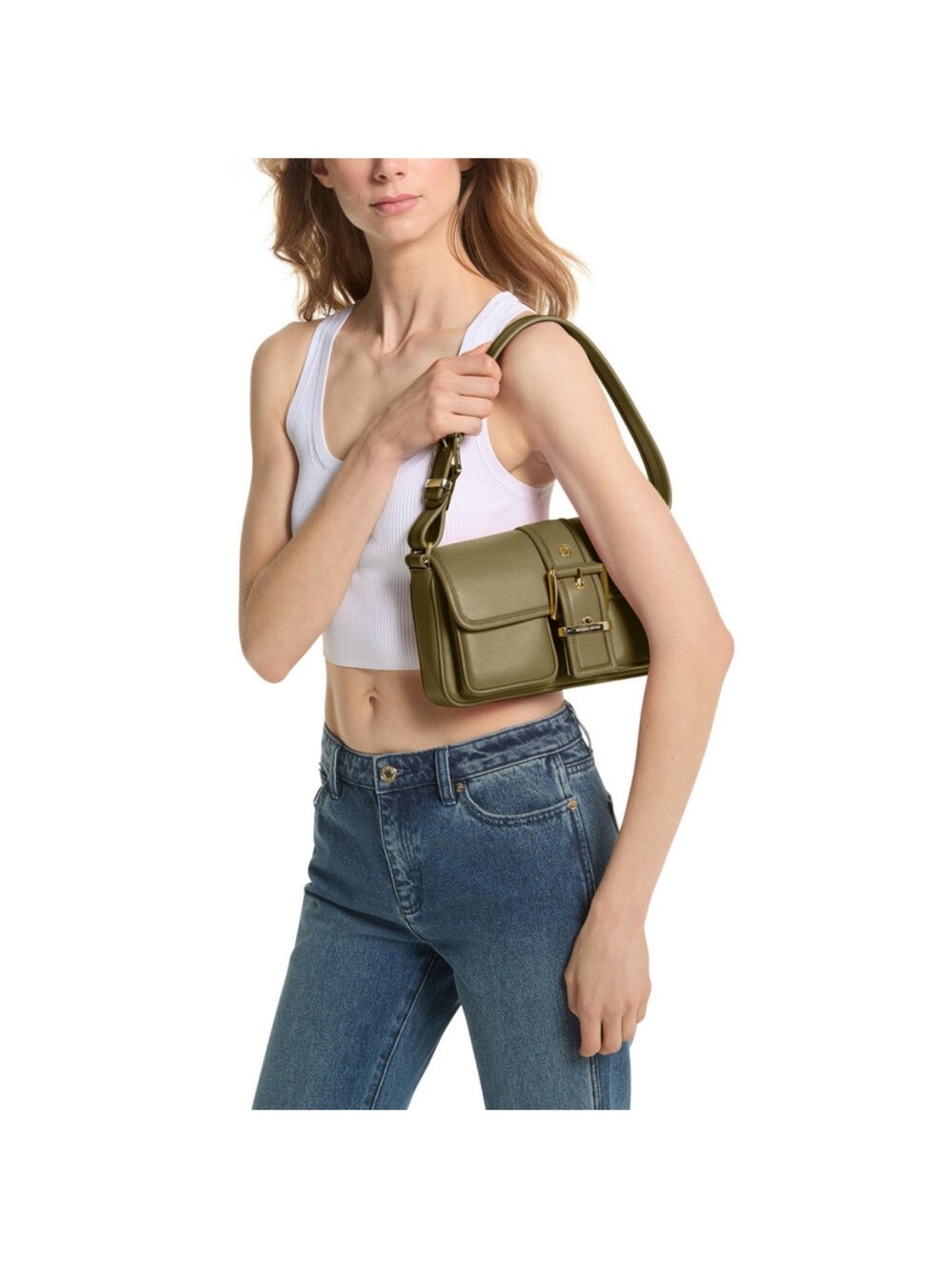 NWT Michael by Michael Kors Medium Colby Shldr leather in green safari